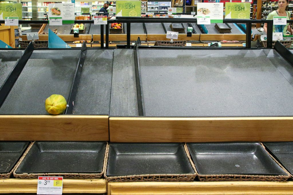 Empty shelves in supermarket